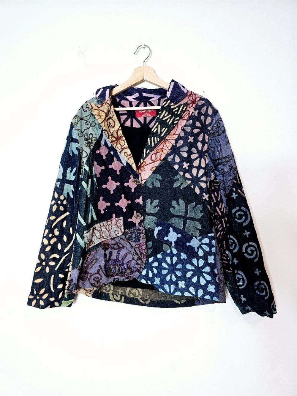 Vintage Sacred Threads Boho Patchwork Embroidered Art to Wear Swing Jacket S/M
